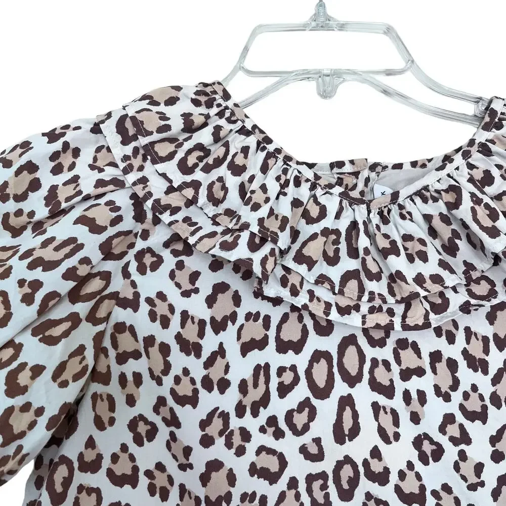 Janie and Jack Snow Leopard Print Tiered Puff Sleeve Dress Girls Size 10